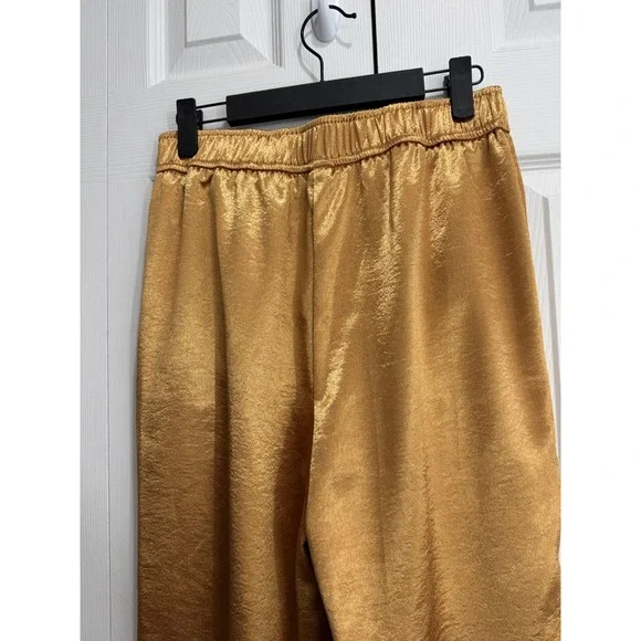 NWT Anthropologie Current Air Satin High-Rise Wide-Leg Pants Women's Small Gold‎ - Picture 3 of 13